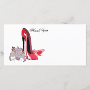 Red Stiletto Shoes and Lilies Thank You Photo Card