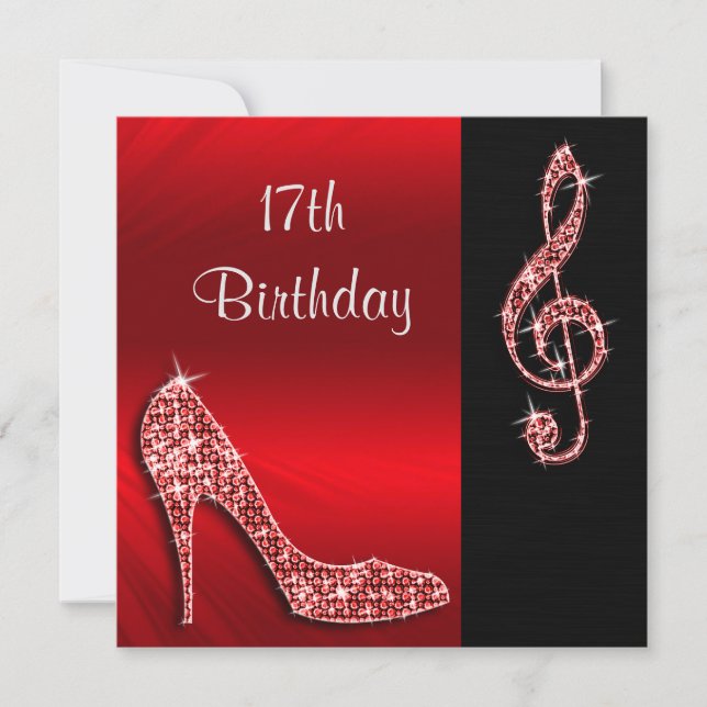 Red Stiletto & Treble Cleft 17th Birthday Invitation (Front)