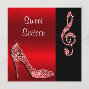 Red Stiletto & Treble Cleft Sweet 16 Invitation