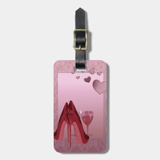 Red Stiletto's and Pink Hearts Luggage Tag (Front Vertical)