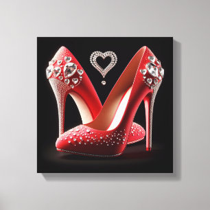 Red Stilettos with Hearts and Diamonds Canvas Print