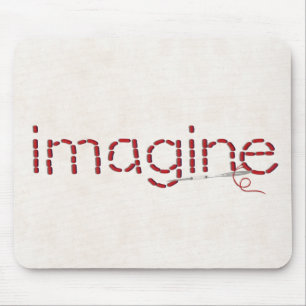 red stitched imagine text message with needle mouse mat