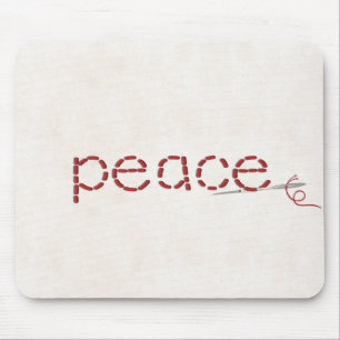 red stitched PEACE text message with needle Mouse Mat
