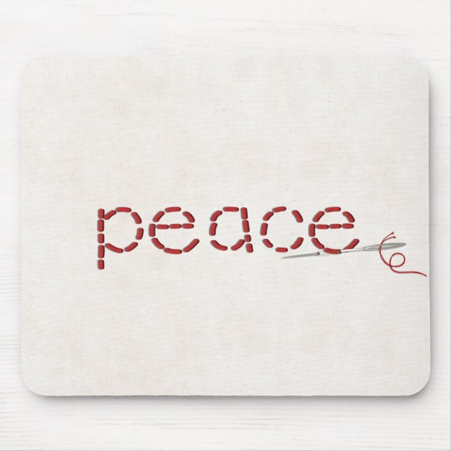 red stitched PEACE text message with needle Mouse Mat (Front)