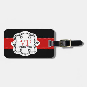 Red Stitched Ribbon Personalised Girly Monogram Luggage Tag