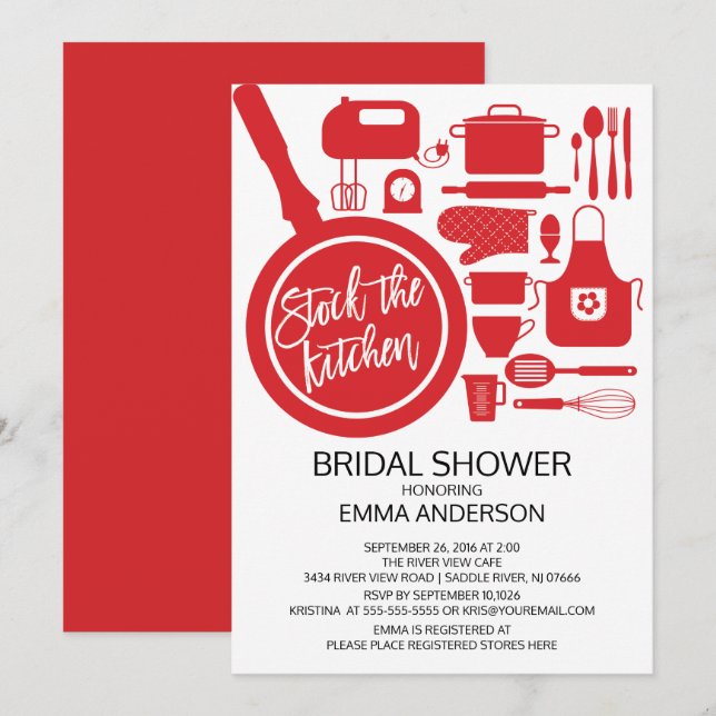 Red Stock The Kitchen Bridal Shower Invitation (Front/Back)