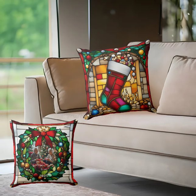  Red Stocking Faux Stained Glass  Cushion (Creator Uploaded)