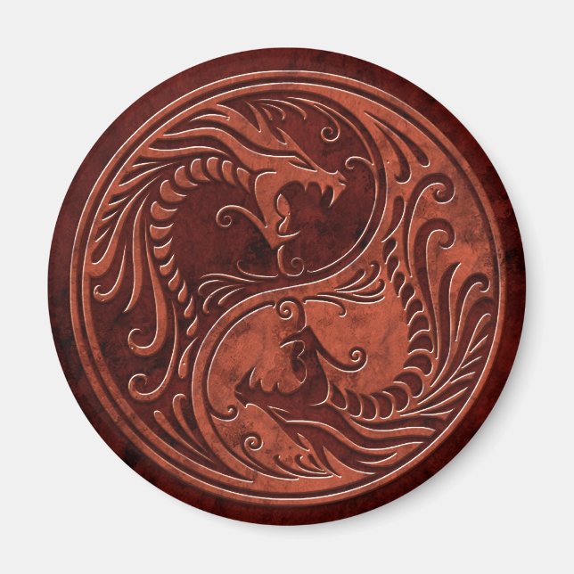 Red Stone Yin Yang Dragons Magnet (Front)
