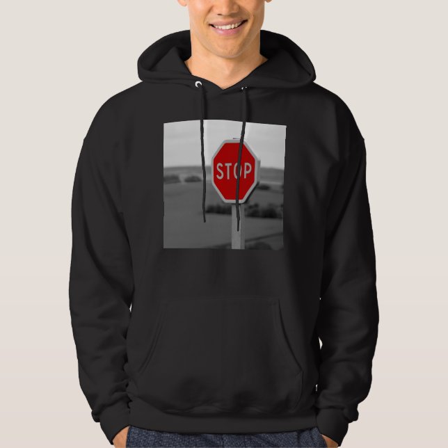 Red Stop Road Sign Minimalist Photography Hoodie (Front)