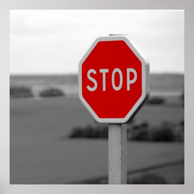 Red Stop Road Sign Minimalist Photography Poster (Front)