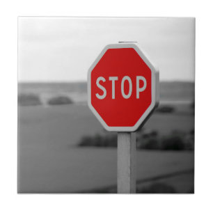 Red Stop Road Sign Minimalist Photography Poster Tile