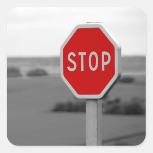 Red Stop Road Sign Minimalist Photography Square Sticker
