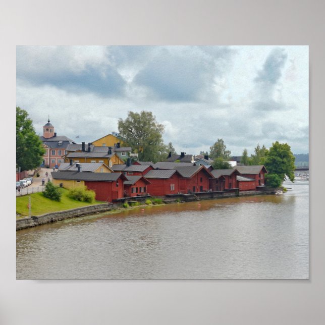 Red Storehouses, Porvoo, Finland Poster (Front)