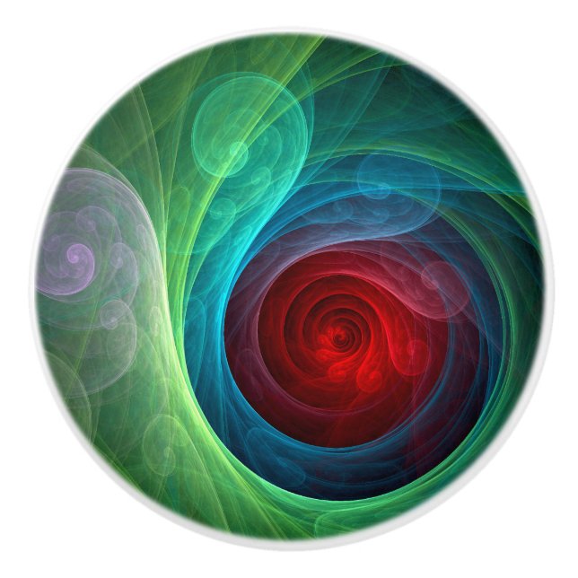Red Storm Floral Modern Abstract Art Colour Patter Ceramic Knob (Front)