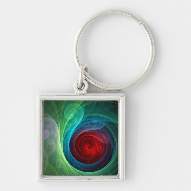 Red Storm Floral Modern Abstract Art Colour Patter Key Ring (Front)
