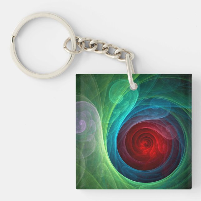 Red Storm Floral Modern Abstract Art Colour Patter Key Ring (Front)