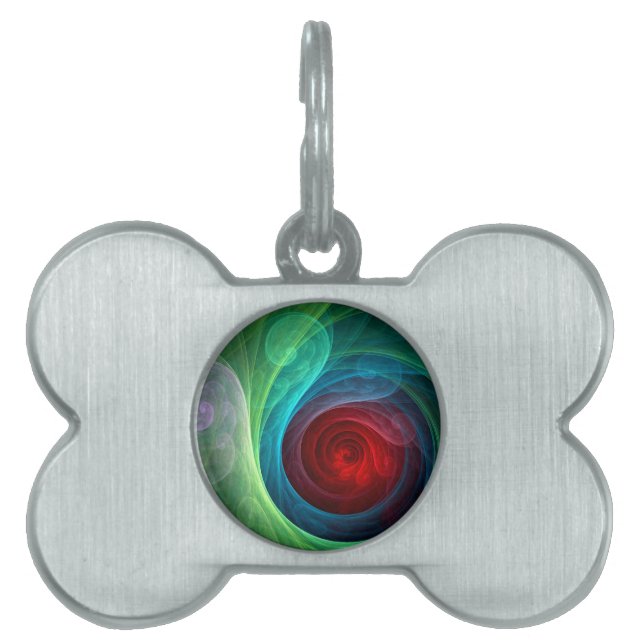Red Storm Floral Modern Abstract Art Colour Patter Pet ID Tag (Front)