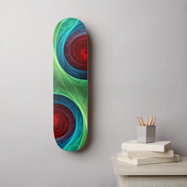Red Storm Floral Modern Abstract Art Colour Patter Skateboard (Wall Art)