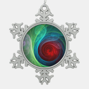 Red Storm Floral Modern Abstract Art Colour Patter Snowflake Pewter Christmas Ornament