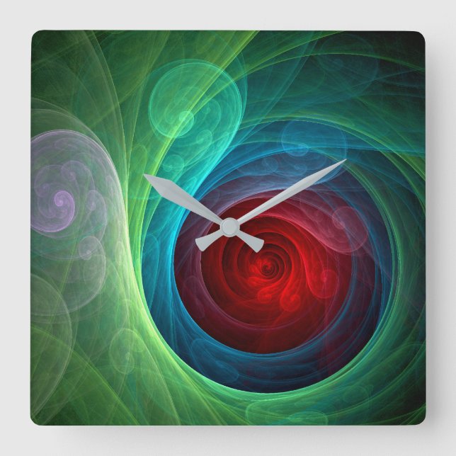 Red Storm Floral Modern Abstract Art Colour Patter Square Wall Clock (Front)