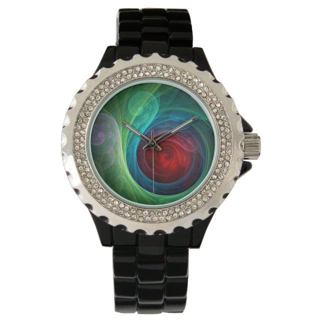 Red Storm Floral Modern Abstract Art Colour Patter Watch (Front)