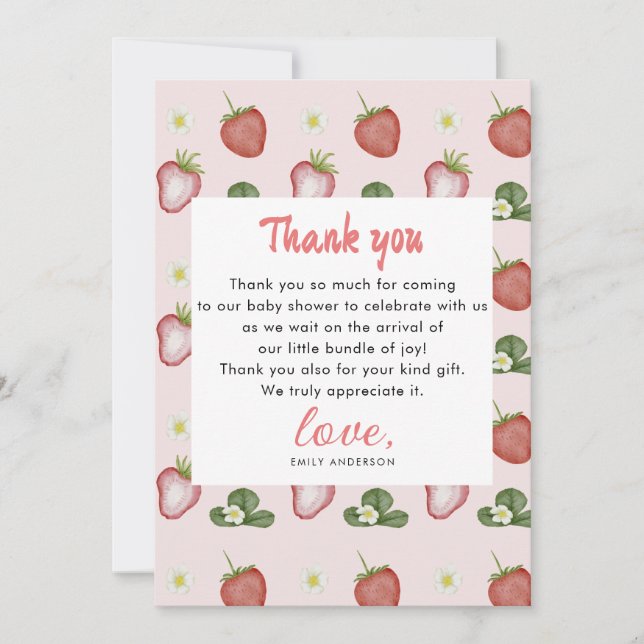 Red Strawberr Sweet Appreciation Girl 1st Birthday Thank You Card (Front)