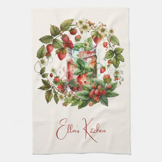 Red Strawberries and Desserts Tea Time Tea Towel (Vertical)