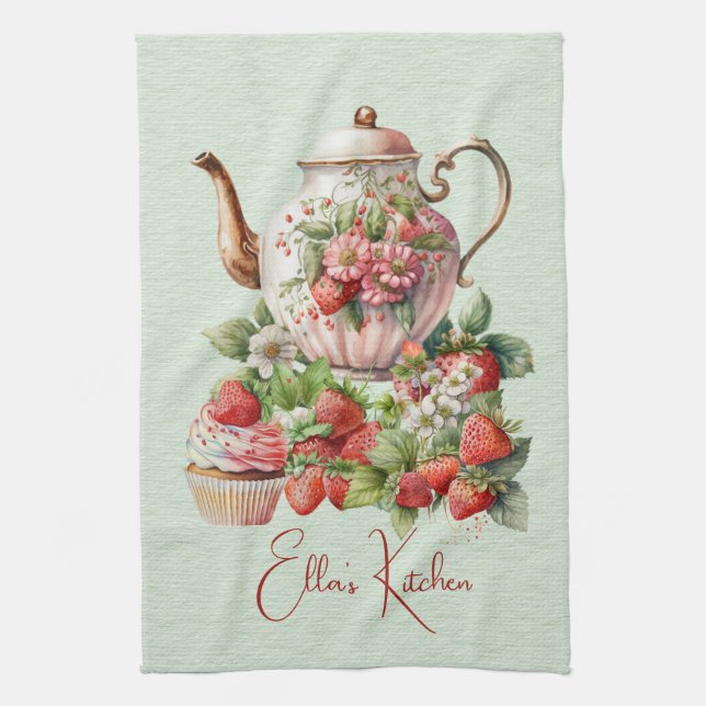 Red Strawberries and Desserts Tea Time Towel (Vertical)