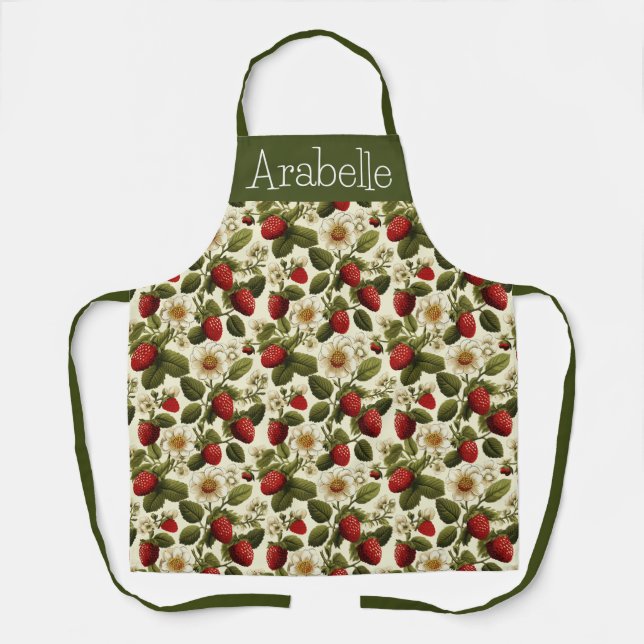 Red Strawberries and Green Leaves Apron (Front)