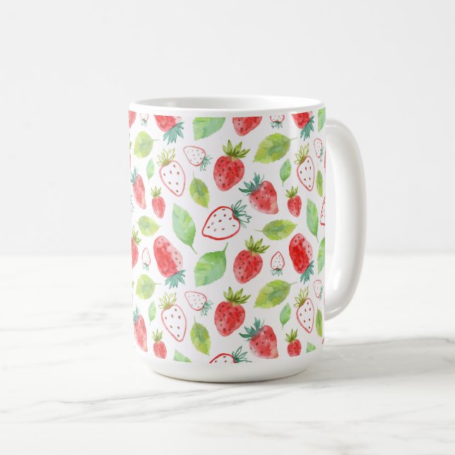 Red Strawberries and Green Leaves Coffee Coffee Mug (Front Right)