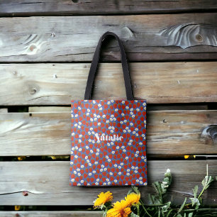 Red Strawberries and White Blooms on Navy Tote Bag