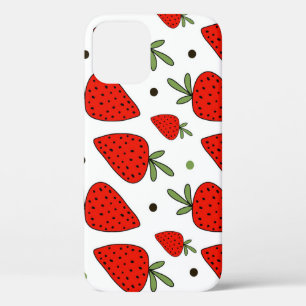 Red Strawberries Cartoon Seamless Pattern iPhone 12 Case