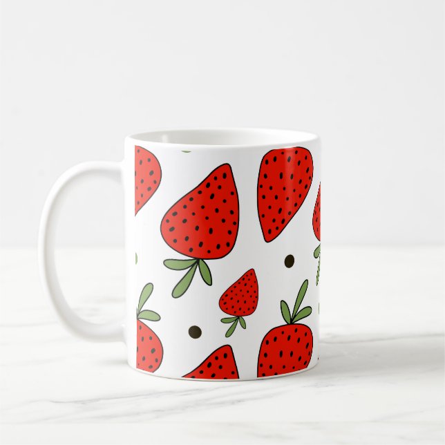 Red Strawberries Cartoon Seamless Pattern Coffee Mug (Left)
