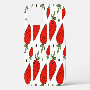 Red Strawberries Cartoon Seamless Pattern iPhone 12 Case