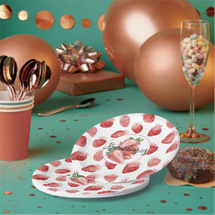 Red Strawberries Fruit Birthday Paper Plate