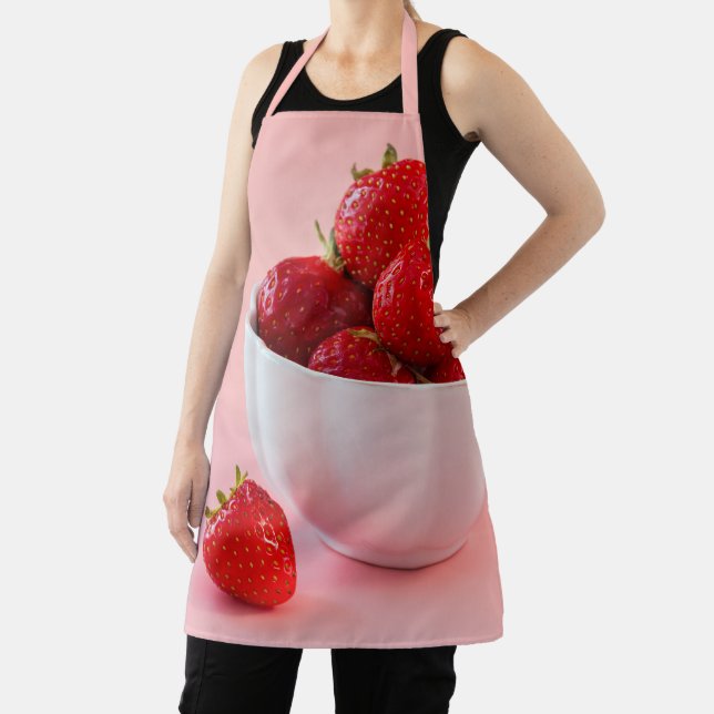 Red Strawberries In A Bowl On Pink Photograph Apron (Insitu)