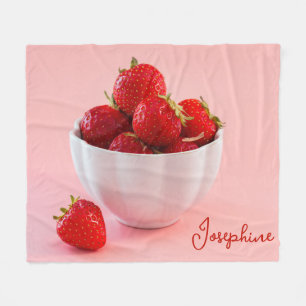Red Strawberries In A Bowl Pink Photo With Name Fleece Blanket