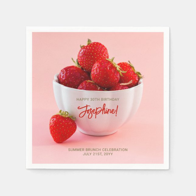 Red Strawberries In A Bowl Summer Brunch Birthday Napkin (Front)