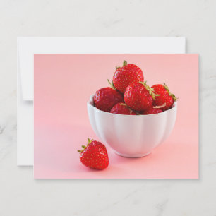 Red Strawberries In A White Bowl On Blush Pink Postcard