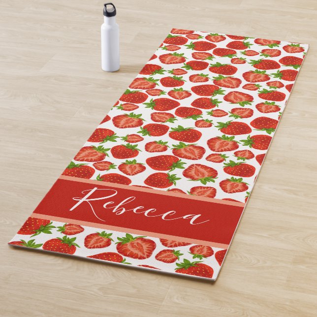 Red Strawberries Monogram Name Yoga Mats (In Situ)
