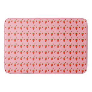 Red Strawberries on pink background  Bath Mat