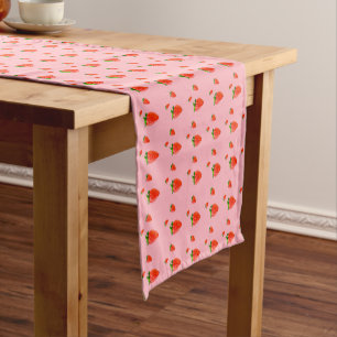 Red Strawberries on pink background Short Table Runner