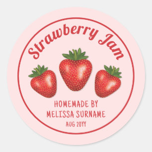 Red Strawberries On Pink Homemade Strawberry Jam Classic Round Sticker