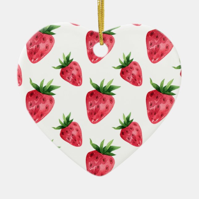 Red Strawberries Pattern Ceramic Tree Decoration (Front)