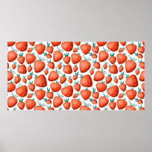 Red strawberries seamless pattern poster
