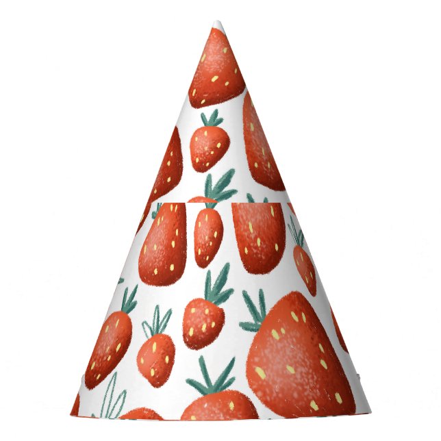 Red Strawberries White Background Seamless Party Hat (Front)