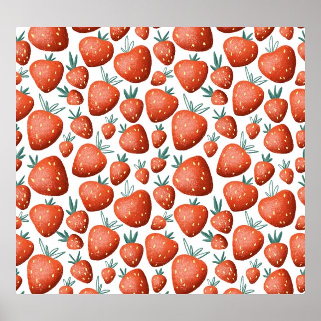 Red Strawberries White Background Seamless Poster (Front)