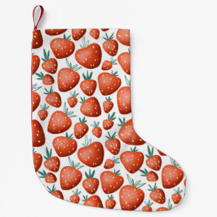 Red Strawberries White Background Seamless Small Christmas Stocking