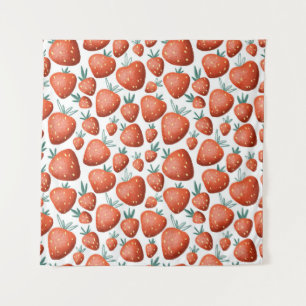 Red Strawberries White Background Seamless Tapestry