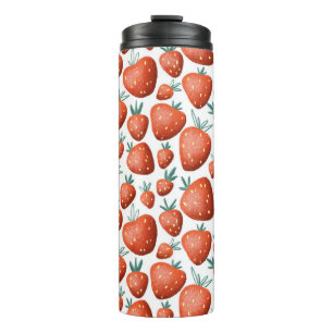 Red Strawberries White Background Seamless Thermal Tumbler